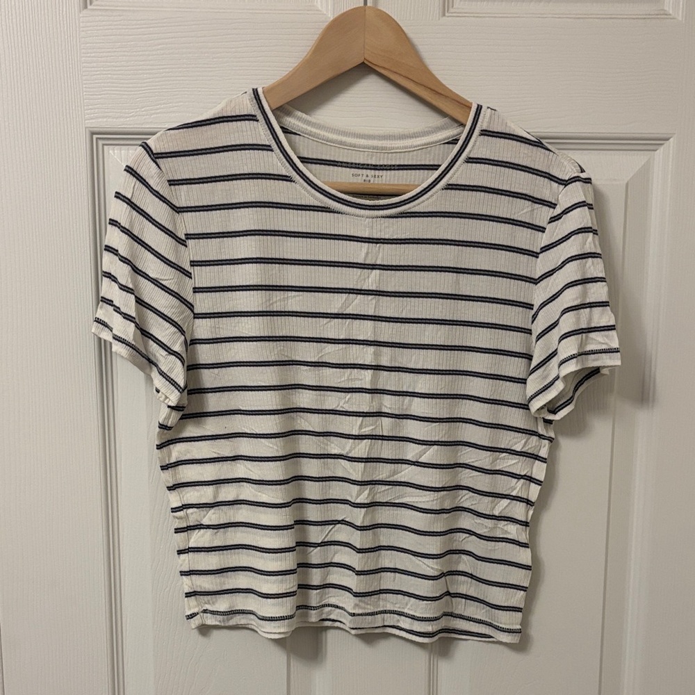 American Eagle Outfitters White Striped Tee